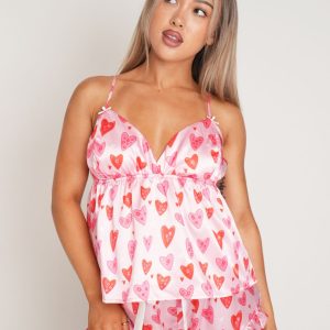 Candy Hearts Satin Camisole Short Pajama Set