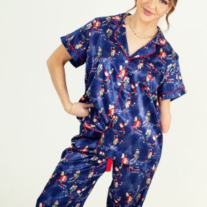 Santa's Workshop Short Top/ Long Pants Satin PJ Set