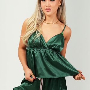 Forest Green Satin Camisole Short Pajama Set