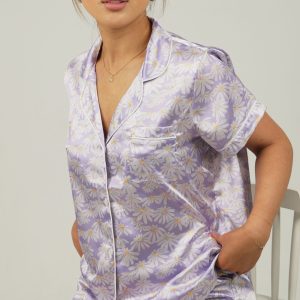 Purple Daisy Satin Short Pajama Set