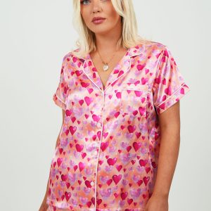 Diamond Hearts Orange Satin Short Pajama Set