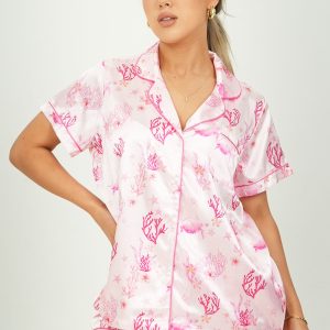 Pink Coral Garden Short Satin PJ Set