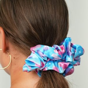Diamond Hearts Blue Satin Scrunchie