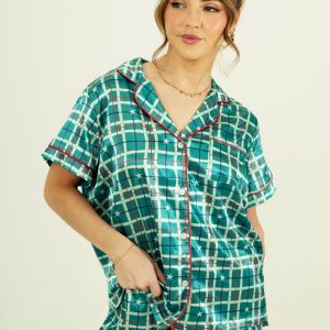 Starry Tartan Green Short Satin PJ Set