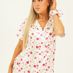 Strawberries Satin Short Pajama Set