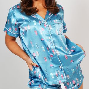Womens Buoy Oh Buoy Satin Short PJ Set