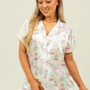 Womens Birthday Satin Short Pajama Set