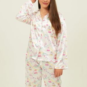 Womens Birthday Satin Long Pajama Set