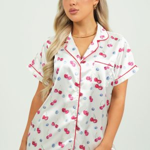 Cherries And Berries Satin Short Pajama Set