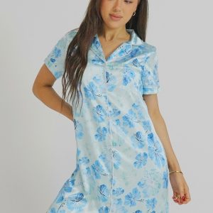 Womens Aqua Hibiscus Night Shirt