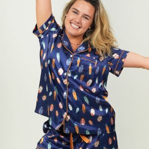 Women's Beetles Navy Short Satin PJ Set