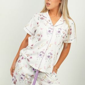 Womens Edge Of The Meadow - Jersey Knit Cotton - Short Top/Long Pants PJ Set