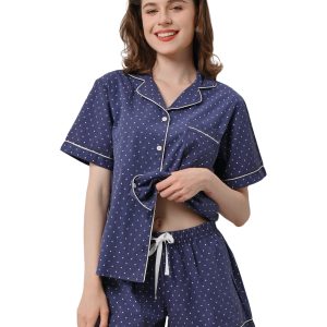 Woven Navy Polka Dot